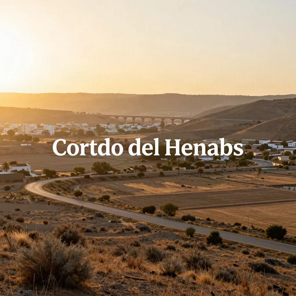 Vista cálida del Corredor del Henares con viaducto lejano y valle urbano suave