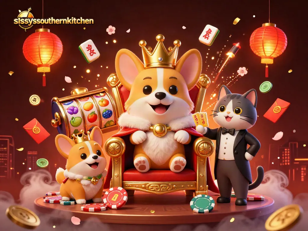 Engage with sissyssouthernkitchen's festive slots featuring royal corgi and vibrant casino elements.
